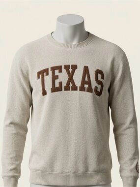 Texas Longhorns Sweatshirt Mens Large Beige Sherpa Lined Crewneck Western Ranch